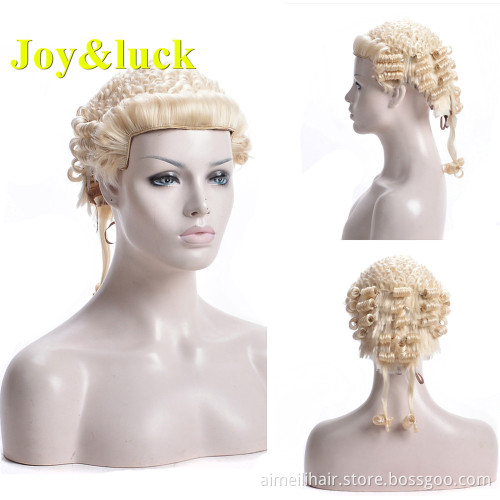 Handmade Synthetic Court Judge Lawyer Wig Blonde Color Regular Curl for Men or Women Traditional British Classic Barrister Wigs